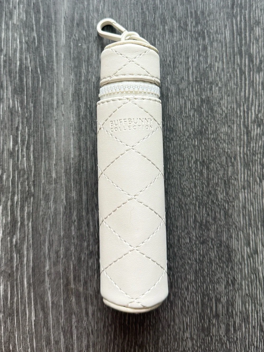 Quilted Tube Lipstick Case Keychain - Cream